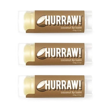 Hurraw! Coconut Lip Balm, 3 Pack: Organic, Certified Vegan, Cruelty and Gluten Free. Non-GMO, 100% Natural Ingredients. Bee, Shea, Soy and Palm Free. Made in USA
