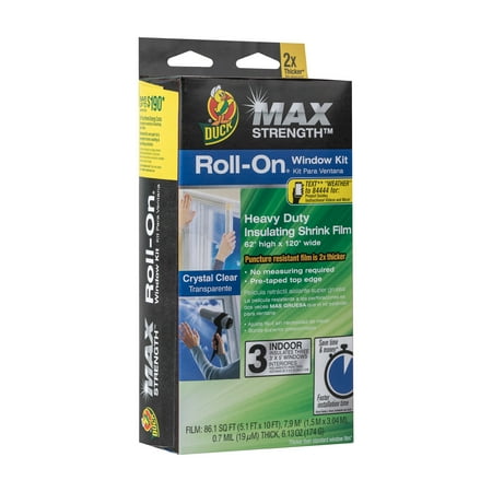 Plastic Window Insulation - Duck Max Strength Roll-On Window Insulation Kits - Indoor, 62 in. x 120 in., 3-Count, Clear