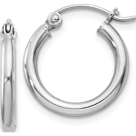 Sterling Silver Rhodium-Plated 2mm Round Hoop Earrings (17 X 15) Made In Mexico qe797