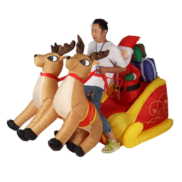 Christmas Inflatables , on Sleigh with 2 Reindeers, Santa Riding Sled, Built in LED Lights for Xmas Party Holiday Garden Lawn Decor