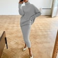 thumbnail image 2 of Lovskoo Womens 2023 Fall Two Piece Outfits Ribbed Knit Long Sleeve Turtleneck Pullover Sweater and Bodycon Midi Skirt Sets Gray, 2 of 5