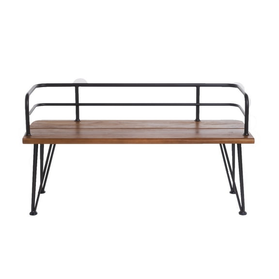 Lisonu Outdoor Bench with Powder Coated Iron Frame, Teak