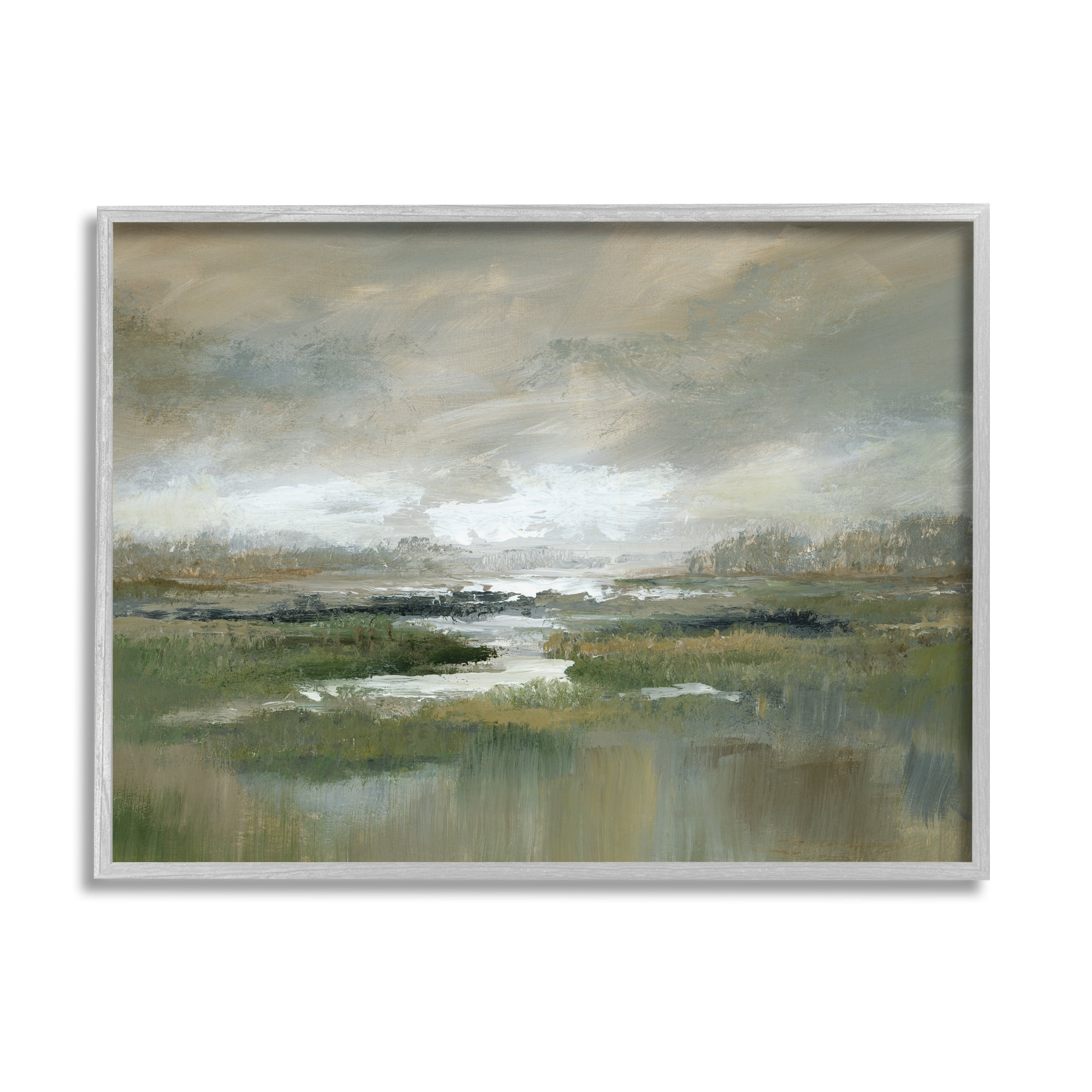 Stupell Industries Rural Stream Nature Landscape Landscape Painting Gray Framed Art Print Wall Art