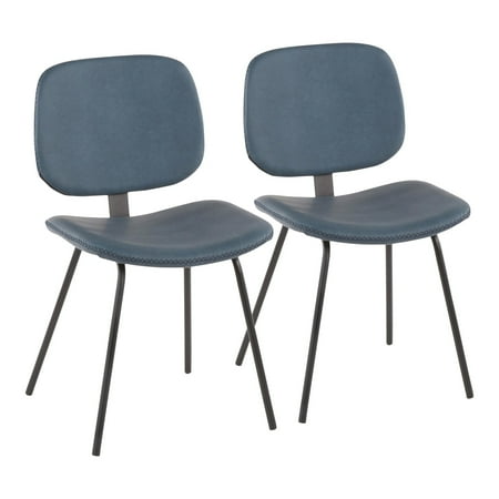 Set of 2 Blue Faux Leather Seat with Black Metal Nunzio Chair 31.75