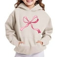 thumbnail image 6 of PWPSG Girls Hoodies Cute Bow Print Sweatshirts Spring Fall Clothes Casual Workout Sweatshirts Oversized Pullover Tops for 3-15 Years Beige 14 Years, 6 of 6