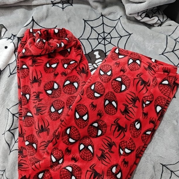 Pantalones de dormir de franela de felpa para hombres y mujeres, pantalones de dormir holgados de cintura alta con estampado de Hello Kitty y araña