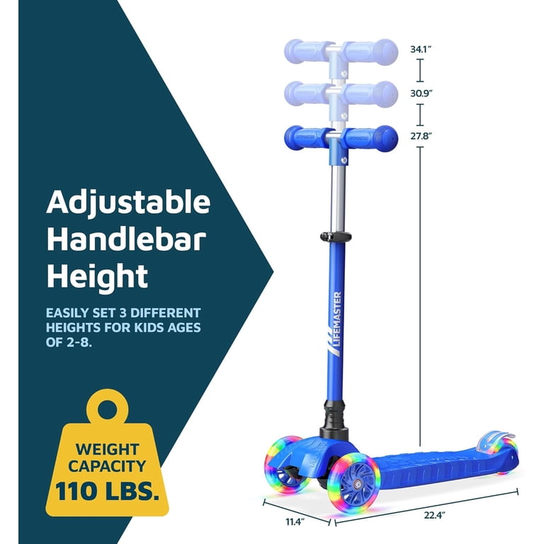 LIFEMASTER, Kids Scooter, 3-Wheel, with Multi-Color Wheel Lights