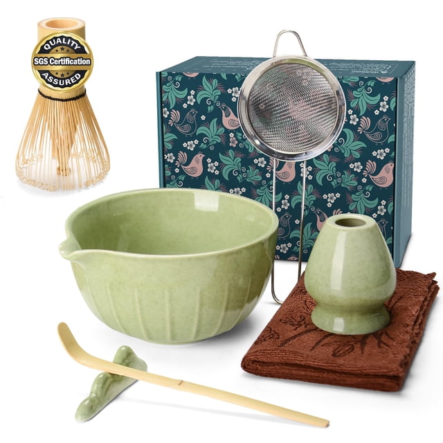Set de batidor para matcha MONOJOY con cuenco de cerámica, bambú, 7 piezas