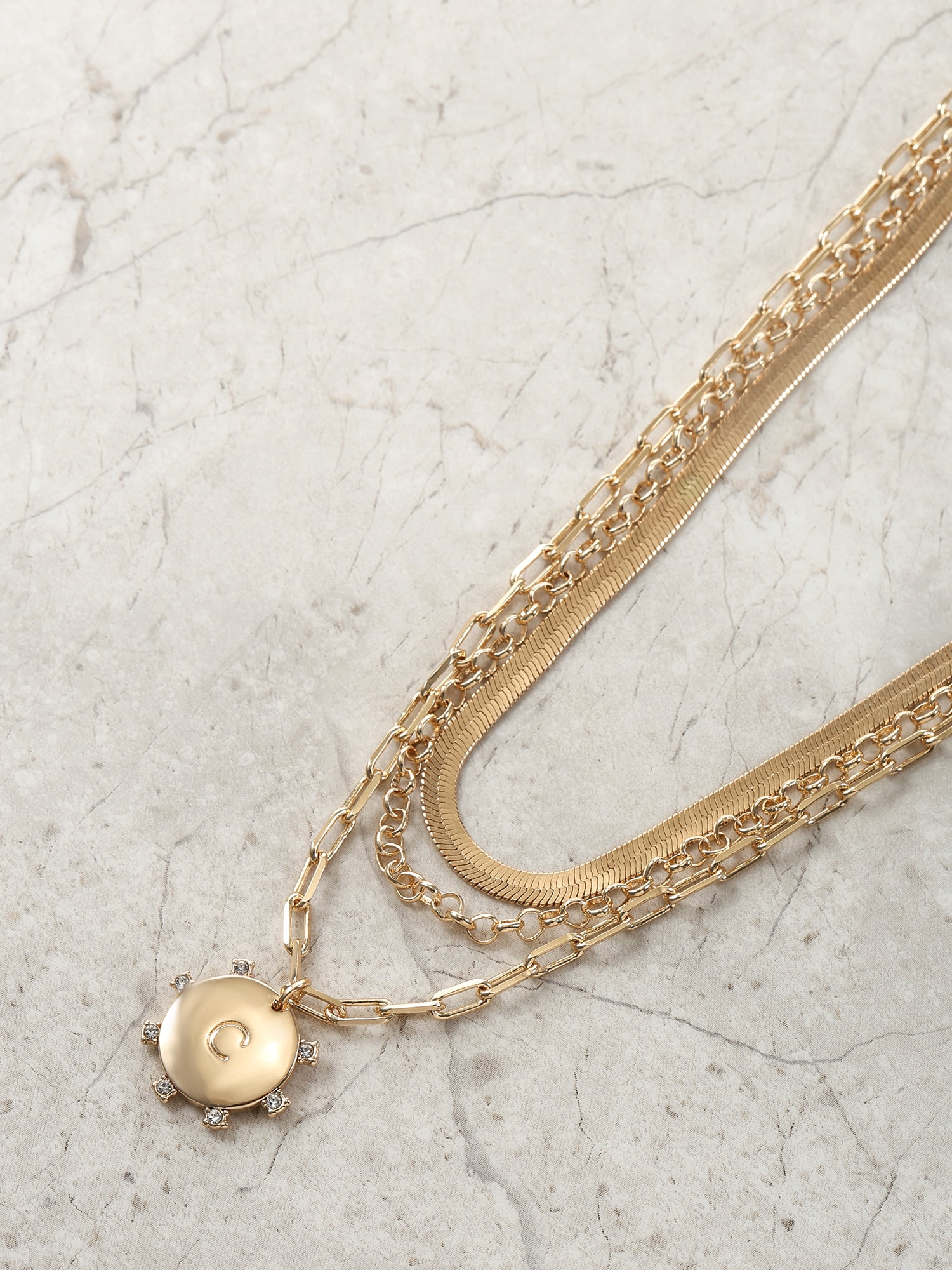 Time and Tru Goldtone Necklace, 3 Piece, Initial C