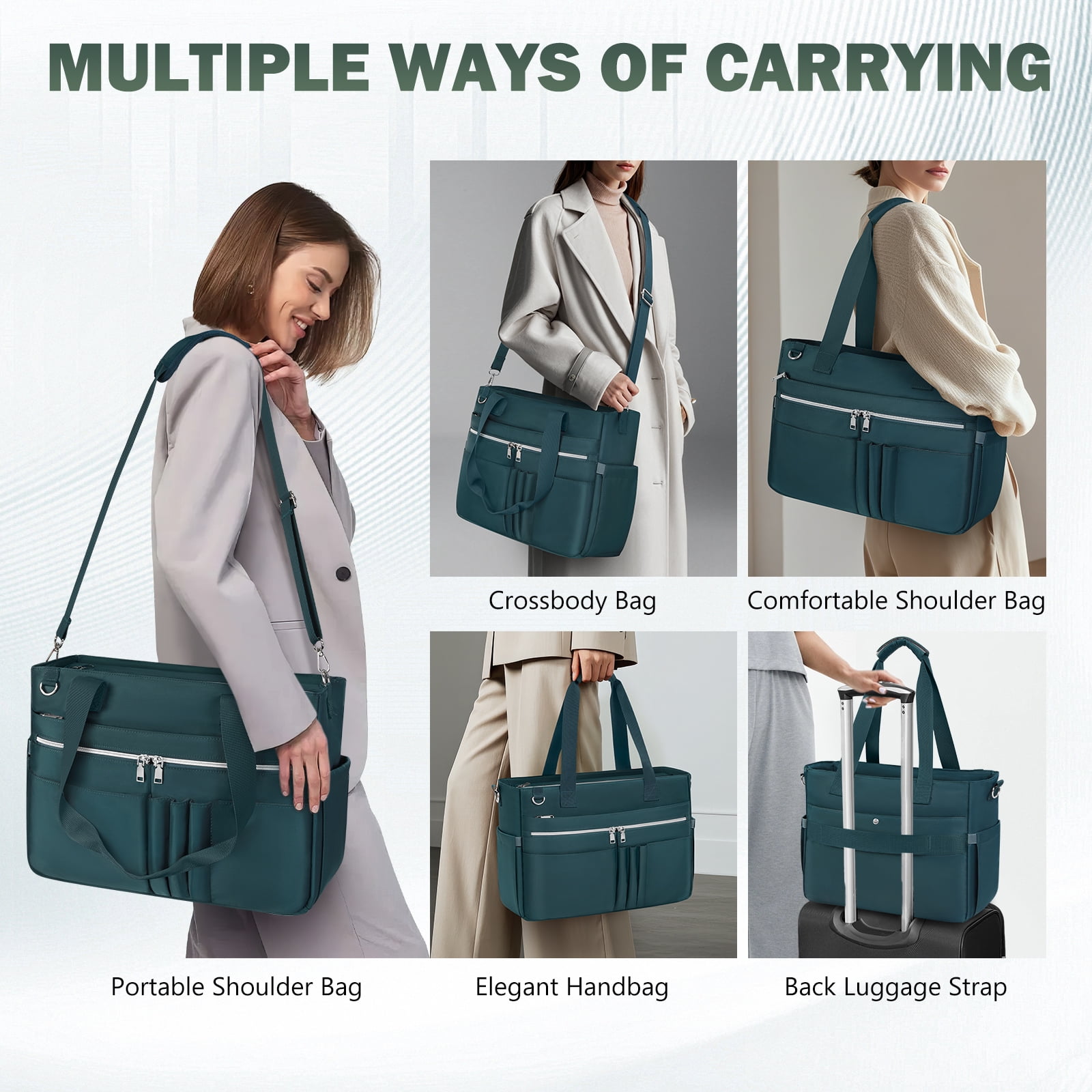 RAINSMORE Teacher Tote Bag for Women 15.6 Inch Laptop Briefcase with Clutch Bag, Nurse Bags Professional Work Handbag for Office College Nursing, Large Utility Tote Messenger Shoulder Bag,Dark Green