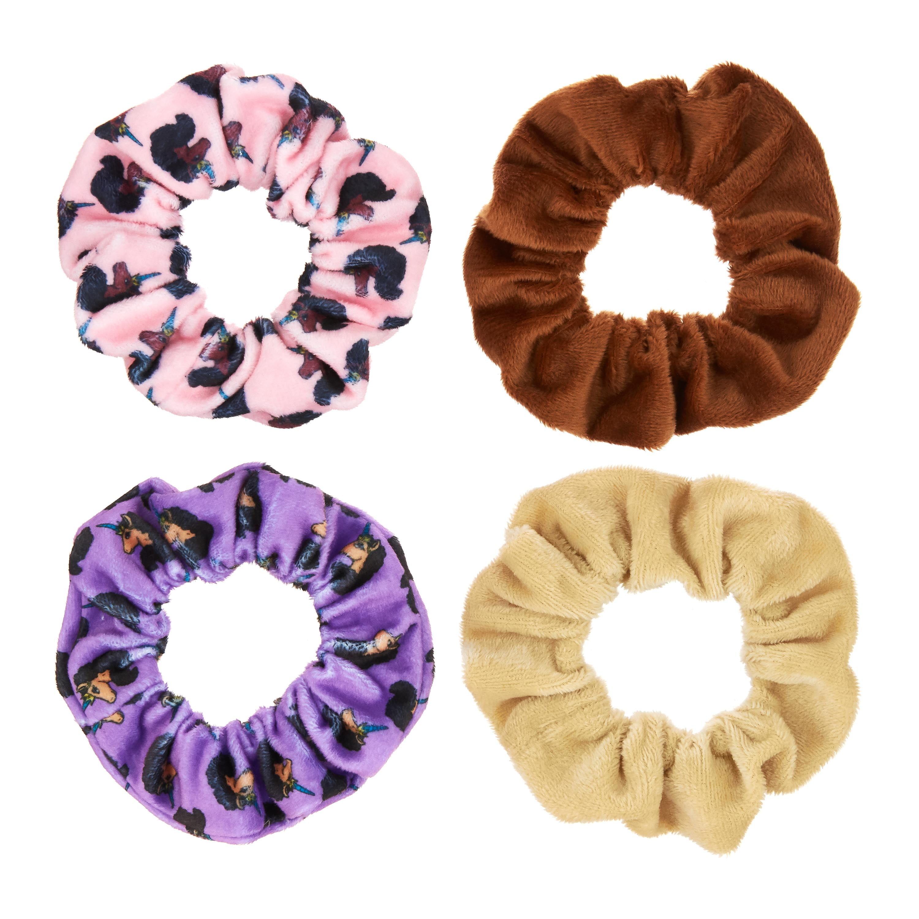 Afro Unicorn 4pc Soft Hair Scrunchies + Plush Unicorn Doll