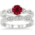 thumbnail image 2 of 1.5 Carat 6mm Round Cut Red Ruby inertwined Bridal Set Moissanite Diamond on 10k White Gold, 2 of 2