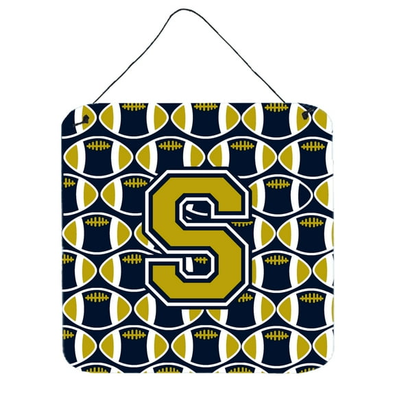 Carolines Treasures CJ1074-SDS66 Letter S Football Blue and Gold Wall or Door Hanging Prints 6HX6W multicolor