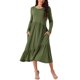 thumbnail image 2 of Vestido midi de mujer Inspire Chic de manga larga de otoño, cuello redondo, casual, suelto, con pliegues y capas, con bolsillos en color verde ejército, 2 of 5