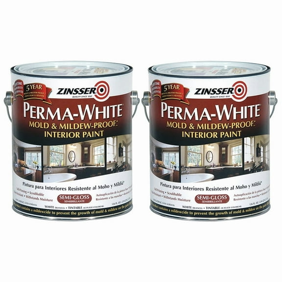 2 Pack of 1 gal Zinsser 02761 White Zinsser, Perma White Mold & Mildew Proof Interior Paint Semi-Gloss