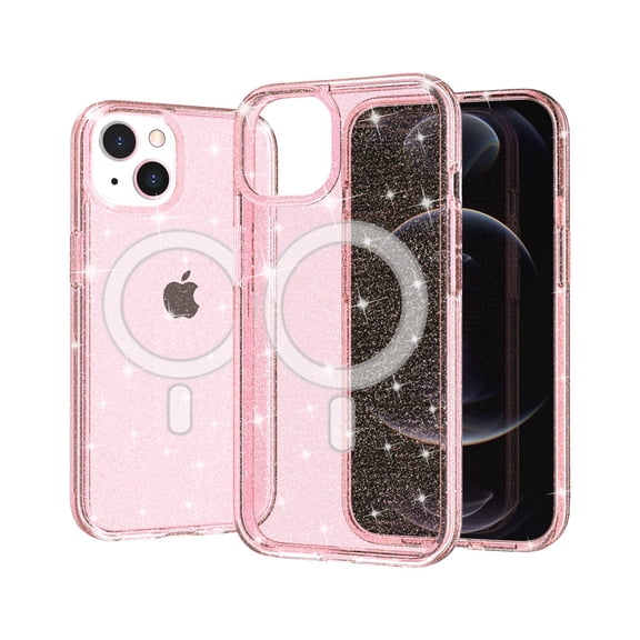 For iPhone 8 Plus/7 Plus Case Magnetic Ring Glitter Translucent Tempered Glass