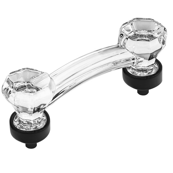Cosmas 6397FB-C Flat Black with Clear Glass Cabinet Handle Pull - 3" Inch (76mm) Hole Centers