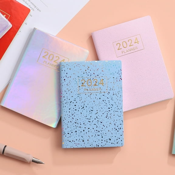 dianhelloya A7 2024 English Planner Faux Leather Hardcover 120 Pages Ink-Proof Paper Mini Journal Dairy Pocket Notebook Student Supplies Silver