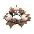 thumbnail image 2 of FeiFu Fall Pumpkin Candle Ring Wreath Artificial Maple Leaf Pine Cone Gourd Autumn Decor Table Centerpiece Harvest Halloween Thanksgiving Home Party Accent Guirnalda de Calabaza, 2 of 6