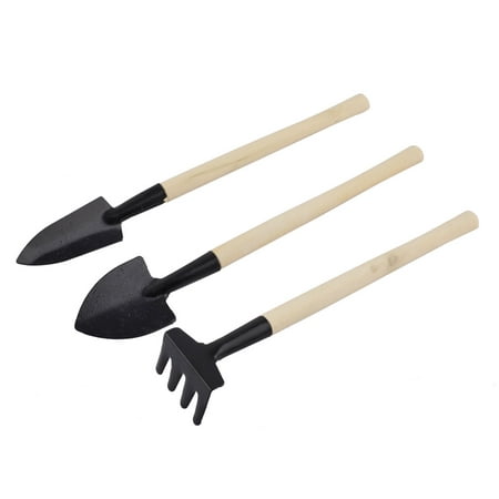 Garden Plant Wood Handle Soil Weed Shovel Rake Spade Tools Kit Black 3 ...