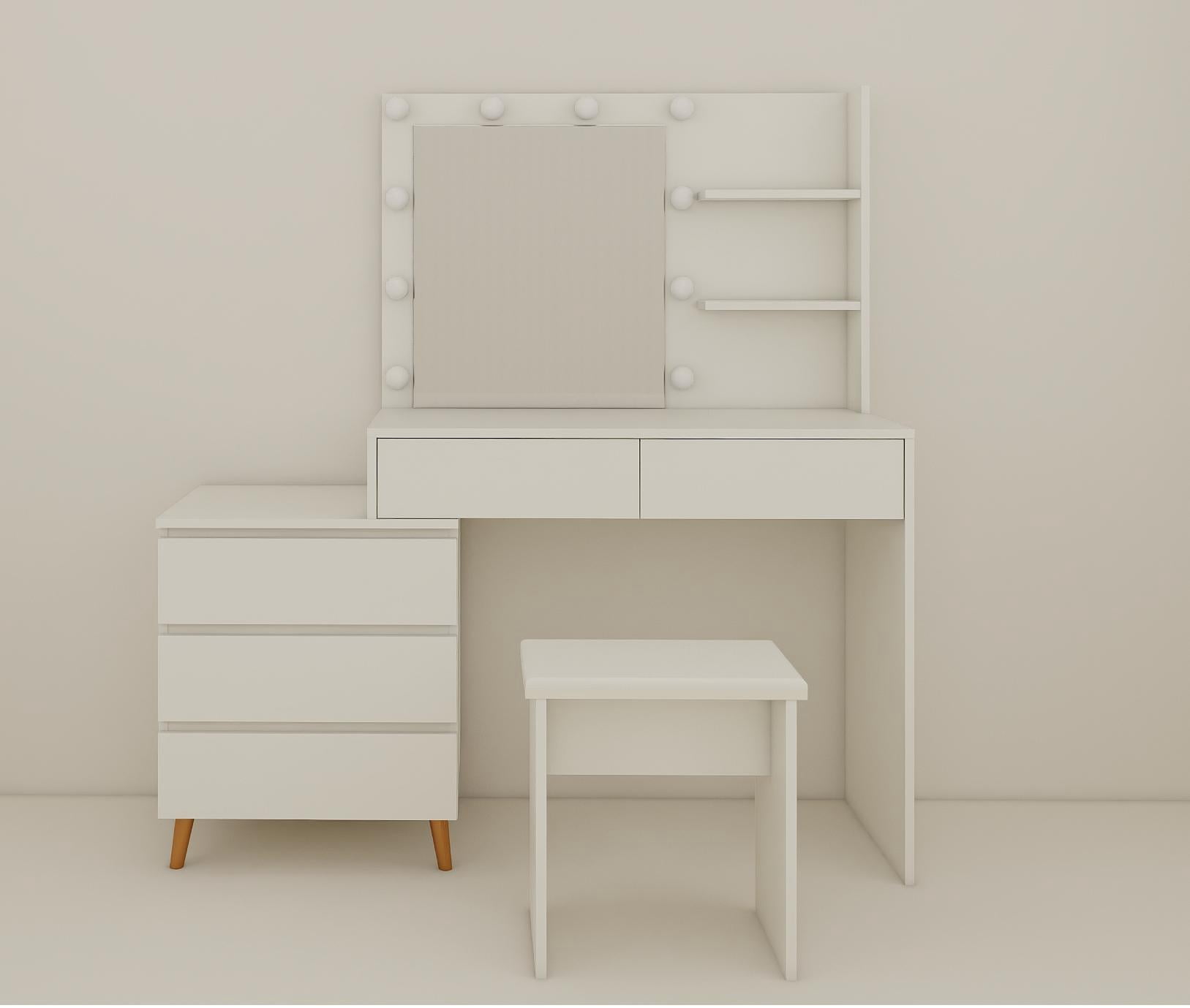 LED Makeup Vanity Table with Mirror, Storage Drawers, Matching Stool and Organizer Compartments, White Beauty Station for Bedroom, 55.1"x15.7"x53.1"