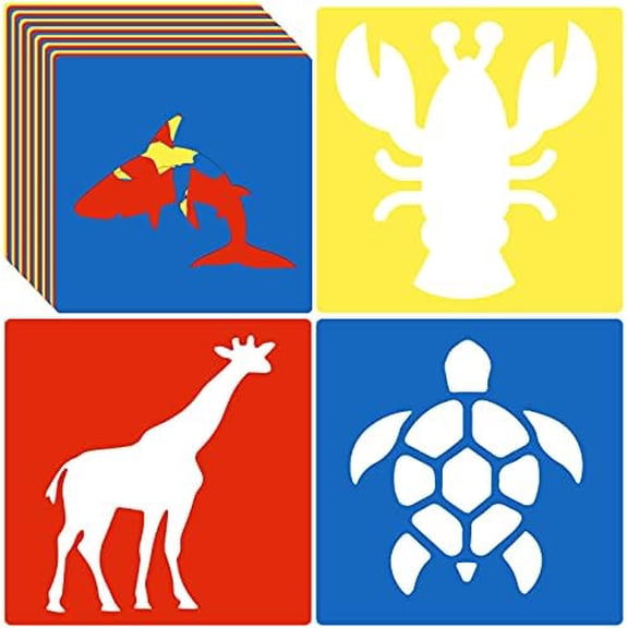 24 Pieces Stencils for Kids Transportation Sidewalk Chalk Stencils for Kids Ages 3-5 Colorful Large Animal for Drawing on Wall Floor Home Decor, 8 x 8 Inch(Classic Style)
