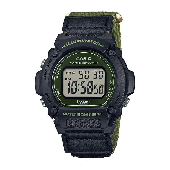 Casio Mens Digital Cloth Band Wristwatch, Green W219HB-3AV
