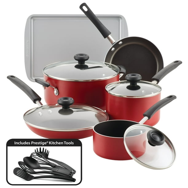Farberware 15Piece Easy Clean Aluminum Nonstick Pots and Pans Set