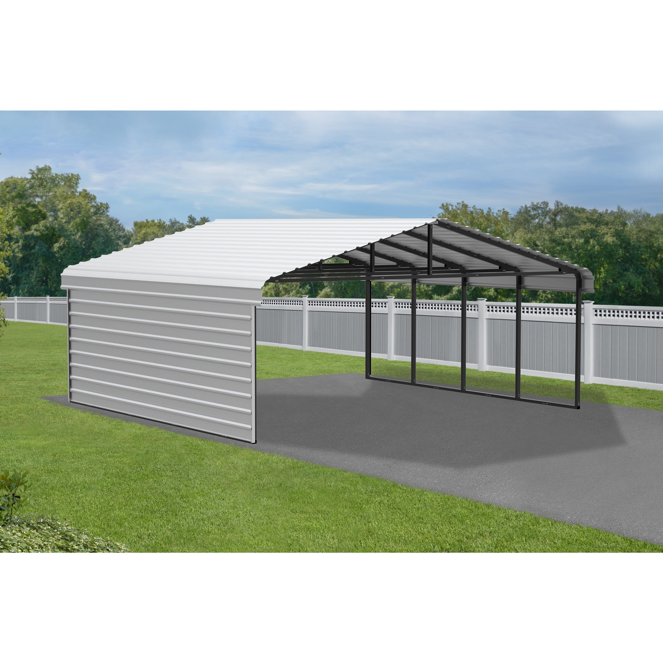Arrow 20 x 20 x 7 ft Eggshell Carport With 1 Side Wall Kit