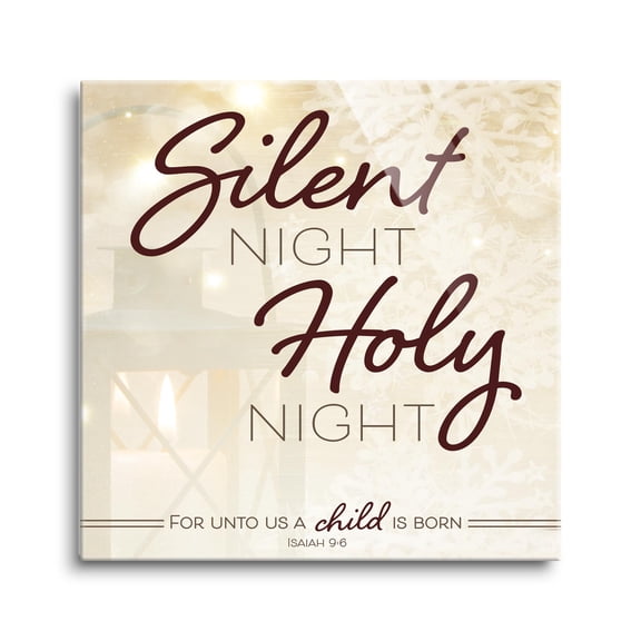 Silent Night Holy Night Ivory Tone Candle 12 x 12 Glass Wall Hanging Sign