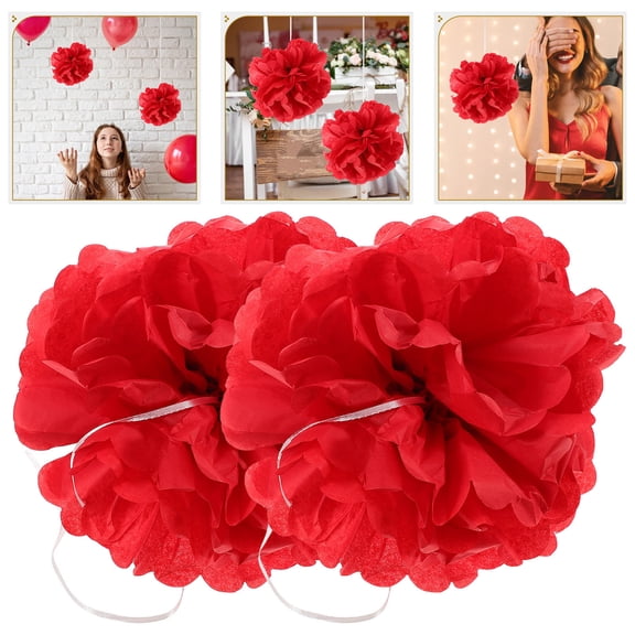 LOLIPPYY Set of 4 Large Red Paper Flowers Hanging Decorations for Valentine's Day, Weddings, Birthdays, and Party Decor