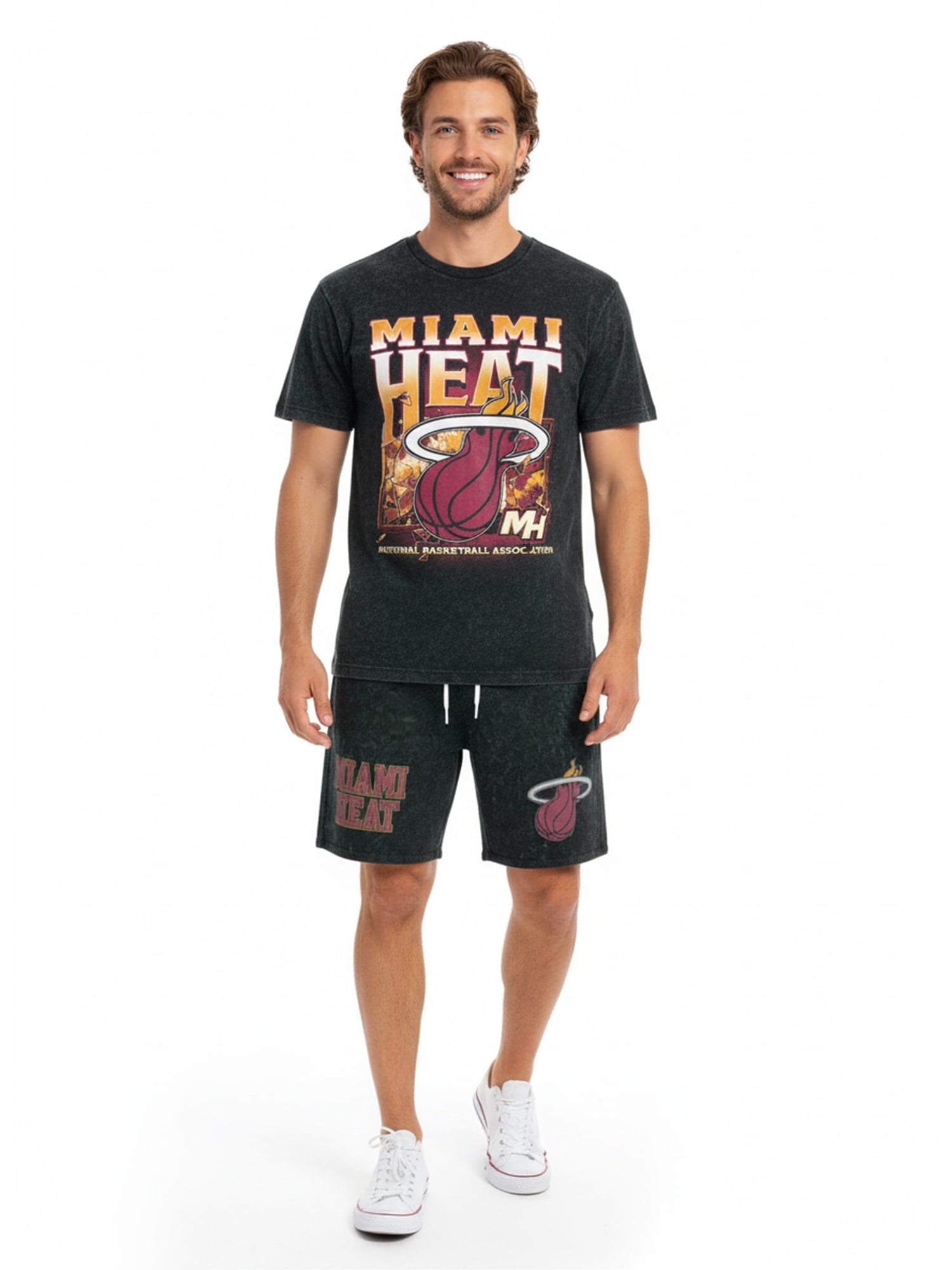 NBA Miami Heat Men's & Men's Big and Tall Mineral Wash Graphic Shorts, Sizes XS–5XB