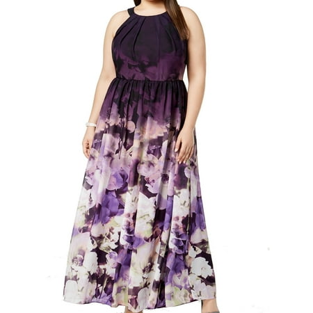 Betsy & Adam Women's Plus Size Floral-Print Halter Gown