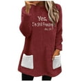 thumbnail image 2 of CFLVAEK Yes,I'm Still Freezing Sweatshirts for Women Casual Sherpa Lined Pullover Tops Plus Size Round Neck Warm Sweatshirt Solid Color Fuzzy Fleece Winter Undershirts with Pockets, 2 of 6