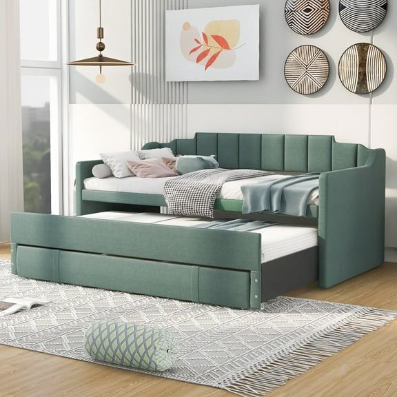 Kacho Twin Size Upholstered Daybed with Storage Drawers, Twin Daybed Frame with Backrest and Wood Slat Support, for Rooms, Guest Rooms, studios, No Box Spring Needed, Green