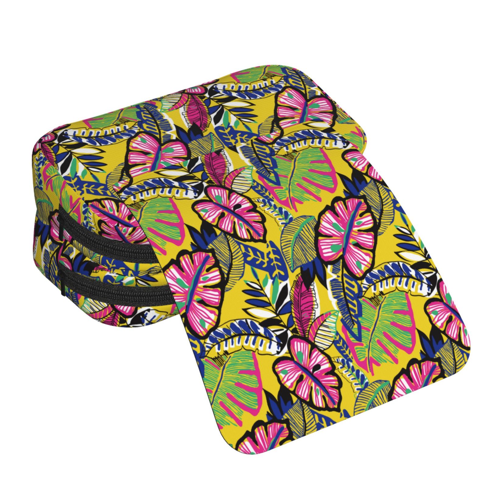 Rateoe Colrful Tropical Leaves Pattern Double Clamshell Pen Case, Storage Organizer with Two Zipper Compartments– Holds Up to 50 Pencils & Pens