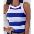 thumbnail image 2 of Rggeeun Womens Tank Tops Ribbed Vest Colorful Striped Pattern Elastic Slim Fit Crew Neck Soft Lightweight For Summer Yoga Everyday Wear Relaxed Tops,Blue,Xl, 2 of 5
