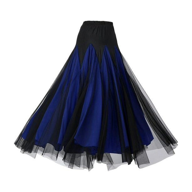 Falda de baile de salón para mujer, falda larga con , vestido de baile l, falda española para mujer, disfraz de baile para fiesta de samba L Azul