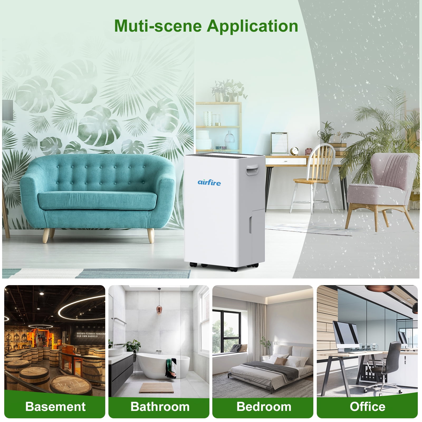 Airfire 4500 Sq. ft Max 70 Pints Dehumidifier for Basement, Dehumidifiers with Drain Hose for Home Bedroom Bathroom Large Room, Auto Defrost& Drain, 24H Timer, 1.59 gal Water Tank, Dry Clothes