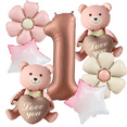 thumbnail image 3 of The heart-hold bear balloon set comes with sunflower and pink-white star balloons, suitable for birthday parties or anniversary decorations., 3 of 10