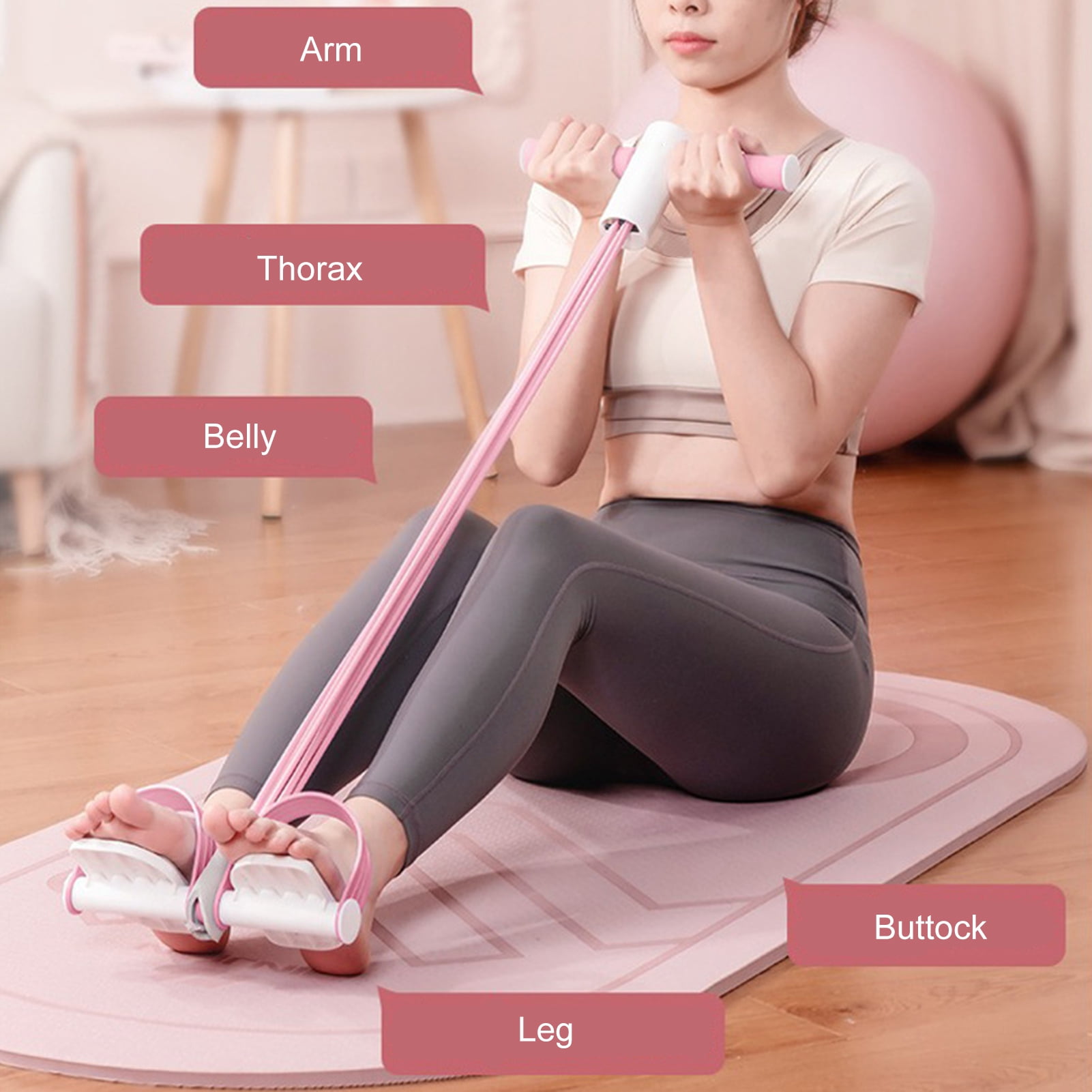 Lifetechs 6-Tube Pedal Puller Resistance Band with Handle TPE Elastic Yoga Sit-up Pull Rope Men Women Pedal Tensioner Exerciser Workout Equipment