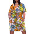 thumbnail image 2 of Vestido Retro de flores de jardín para mujer patrón Floral de primavera Azul Naranja Lima rosa negro bolsillo suelto 60s 70s Verano, 2 of 7