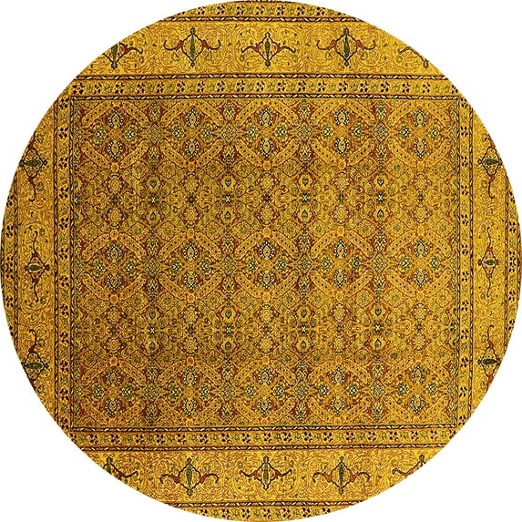Ahgly Company Machine Washable Indoor Round Oriental Yellow Industrial Area Rugs, 5' Round
