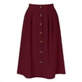 thumbnail image 4 of TTUHYWXI Midi Skirts for Womens High Elastic Waist Pleated A Line Midi Skirt Casual Button Front Flared Skirts with Pockets (Wine, M), 4 of 4