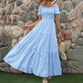 thumbnail image 2 of GDREDA 2024 Robe Maxi Bohème à Fleurs pour Femmes, Design Portefeuille avec Ourlet à Volants et Ceinture Ajustable, Robe Décontractée Fluide Évasée Bleu,G, 2 of 6