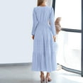 thumbnail image 6 of Busydd Women Dresses Solid Color Long Sleeve Wedding Guest Dresses for Women Casual V Neck Tunic Fall Dress Fashion Pleated Tiered Midi Dresses for Women S, 6 of 9