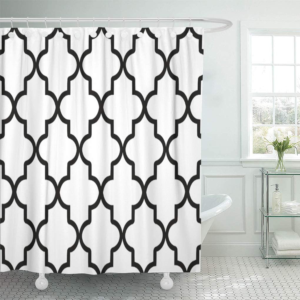 CYNLON Chic Modern White and Black Moroccan Lattice Preppy Bathroom