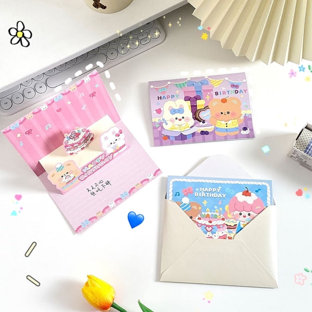 YAOMOBB Cute Cartoon Card Cute Cartoon Design 3D Birthday Greeting Card Adorable Wide Application Eco friendly