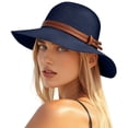 thumbnail image 2 of Helii Womens UPF 50+ Wide Brim Straw Sun Hat, Packable Foldable Beach Hat, 7cm Brim UV Protection Hat, Adjustable Travel Hat for Vacation Garden Navy,One Size, 2 of 5
