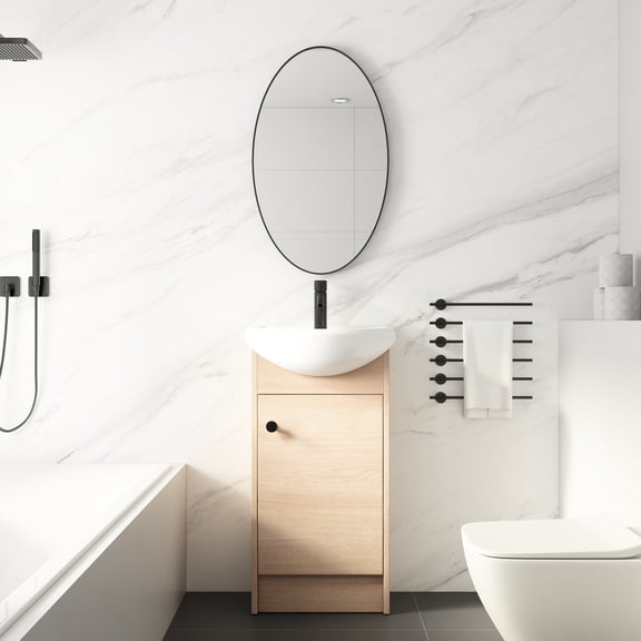 Small Freestanding Vanity With Sink - Glossy White Ceramic, Base 18 Inch Bathroom Materials, Finish